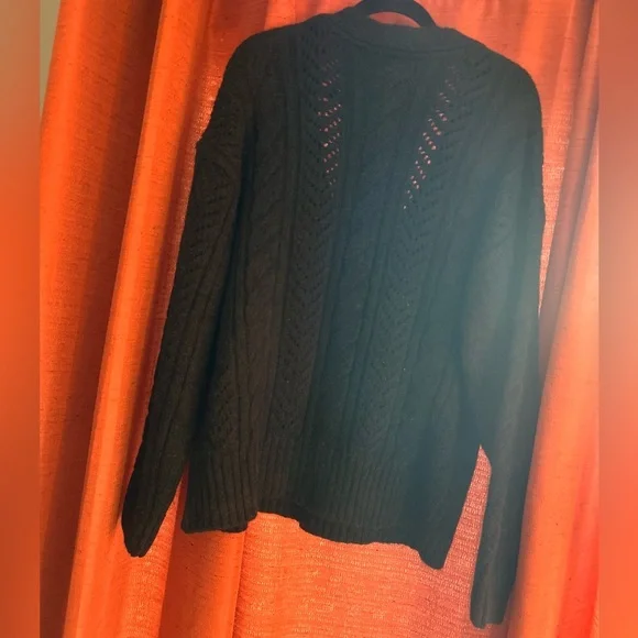 NWT Anthropologie Classic Pointelle Cardigan in Black Size Large - Picture 5 of 11